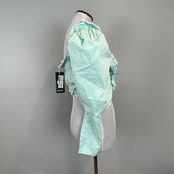 Nasty Gal Puff Sleeve Cropped Top Blouse Green Size Small NWT - Picture 5 of 12